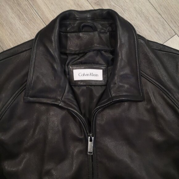 Vintage Y2K Calvin Klein Buttery Black Soft Leather Bomber Jacket Coat 90s XL - Picture 3 of 16